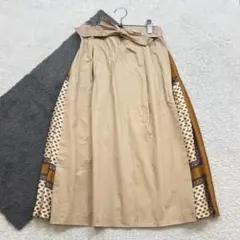 ザラ【S】ベージュ系 フレアスカート リボン付き サイド切替 レトロ バックゴム