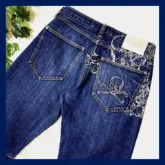 ☆送料無料☆W32✨ROCAWEAR スカル トライバル 刺繍 立体 デニム 