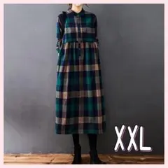 チェック柄　シャツワンピース　ロングワンピース　2XL　ロングスカート　チェック