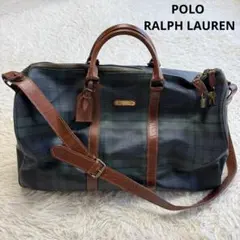 【ポロラルフローレン】ボストンバック チェック 特大 大容量 レザー 付属品完備