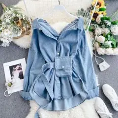 デニムワンピース 長袖 シャツワンピース デニムジャケット ベルト ミニスカート