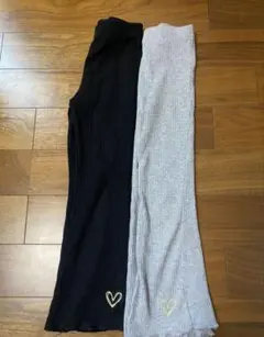 キッズ　リブフレアパンツ黒 グレー ハート刺繍