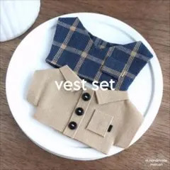 (253) [vest set] ネイビーチェック & ベージュトップス