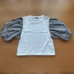 ZARA パフスリーブ Tシャツ ホワイト/チェック　S・Mサイズ