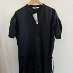 ZARA タグ付き新品 ブラック 半袖シャツワンピース L
