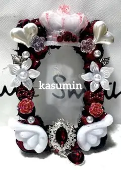 トレカデコ赤黒ホイップデコ硬質ケースデコy2k推し活王冠羽根花チャーム