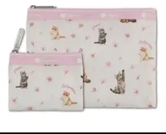 MAQUIA 4月号付録　レスポートサック　猫×桜柄　Wポーチ大小2個セット