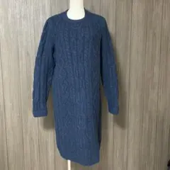 ラコステ　ダークブルー ケーブル編み ニットワンピース