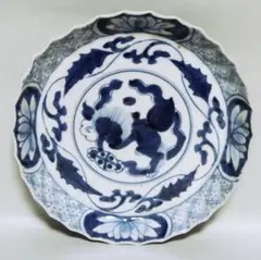 @110『中国美術 獅子 花唐草 輪花皿』　/骨董品 古美術 アンティーク
