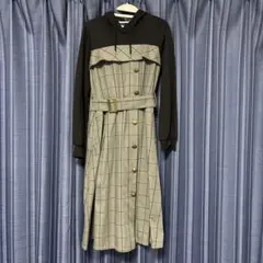 axes femme フード付きチェック柄ワンピース