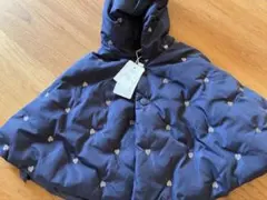 ネイビー ハート柄 ベビーポンチョ 50-70cm