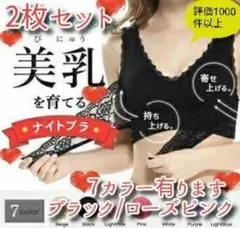 ★2枚組★ ナイトブラ  ノンワイヤー ブラ 育乳ブラ バストアップ ブラック