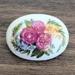 九谷焼 ブローチ　陶泉窯 飾身宝　陶器　花柄　フラワー　アンティーク　高級工芸