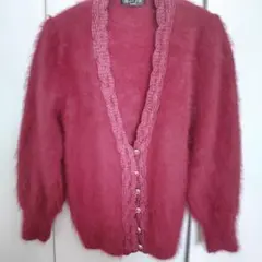 レディース モヘア カーディガン 赤色