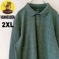 USA古着 VANHEUSEN　長袖ポロシャツ2XL　グリーン