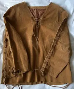 スエード茶 プルオーバーレースアップシャツ