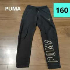 PUMA ブラック ゴールドロゴ 綿裏起毛ロングパンツ　スウェット 160cm