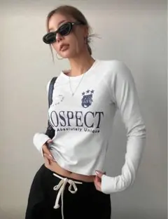 y2k ロゴ長袖Tシャツ ホワイト Mサイズ