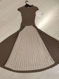 ブラウンニットノースリーブワンピース