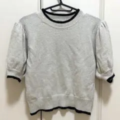 ラメ入りグレー 配色パフスリーブニット 半袖