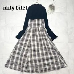 【mily bilet】フレアスリーブプリーツブラウスドッキングワンピース L