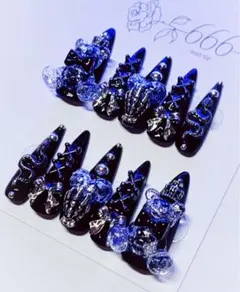 【No.014】ネイルチップ　地雷系量産型サブカルゴシックゴテゴテゴスロリ　黒