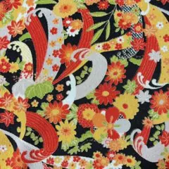 布地　ハギレ　ちりめん　和柄黒系　ポリエステル　110㎝幅×100㎝　No.37