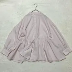 ロペピクニック　M　バンドカラーギャザーシャツ　ゆったり　花粉ガード・防シワ