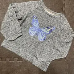 蝶のスパンコール刺繍トレーナー グレー