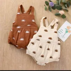 サロペット ロンパース 韓国子供服 茶色 太陽 オーバーオール