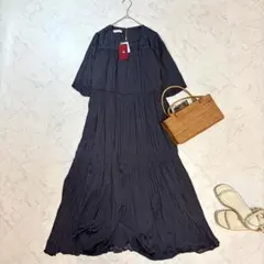 タグ付き アーバンリサーチ ランダムプリーツ ティアードワンピース ネイビー