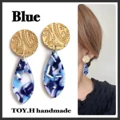 ペイズリーゴールド　ブルーマーブル　ハンドメイドピアス　イヤリング98