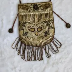刺繍ビーズ装飾ショルダーバッグ　巾着　 ゴールド系