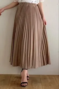 【美品】JUNOAH ジュノア グレージュ プリーツ ロング スカート 裏地あり