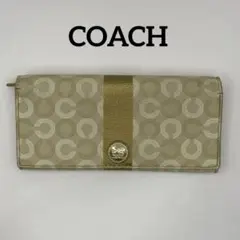 COACH コーチ 長財布 アイボリー ゴールド BEG ボタン 財布