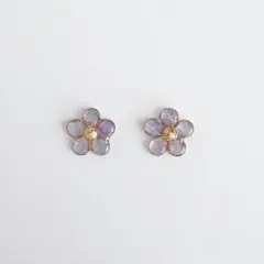 水彩柄の一粒お花ピアス/イヤリング*＊パープル×ブルー(紫×水色)＊*