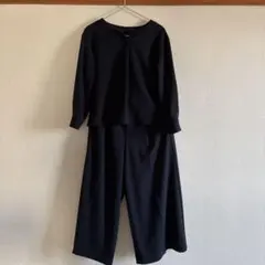 ネイビー 長袖 Vネック トップス ワイドパンツ セットアップ