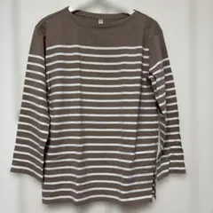 美品　UNIQLO 長袖 Tシャツ M ブラウン・ホワイトストライプ