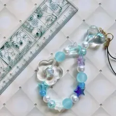 ビーズストラップ　ゆめかわ青空キラキラストラップたまごっちパラダイスにも