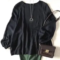 美品♪ADORE アドーア シルクウールクルーネックブラウス 38 黒 長袖