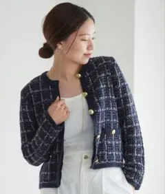 ネイビー ノーカラージャケット