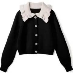 ビジューボタンフリルカラーカーディガン セーター ニット