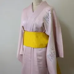 ピンク 花柄　袷　広衿　正絹　訪問着　 154/63/22.5/28.5/48