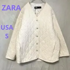 【ZARA】キルティングノーカラージャケット(USA S)ゆったり 綿混