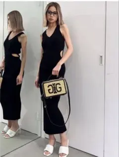GYDA 半袖 リブ ニットワンピース ブラック - メルカリ