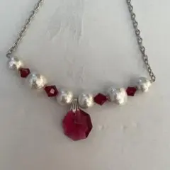 お子様用スワロフスキーとコットンパールのネックレス