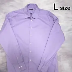 USA古着　ドレスシャツ　Lサイズ　ライトパープル　紫　無地　レギュラーカラー