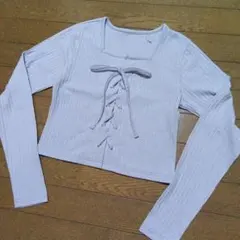 ライトブルー　レースアップ カットソー 150センチ　未使用新品