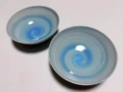 # 新品未使用 青と白の渦巻き模様ボウル 2個セット