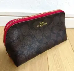 COACH ロゴ入り ポーチ ブラウン/レッド
